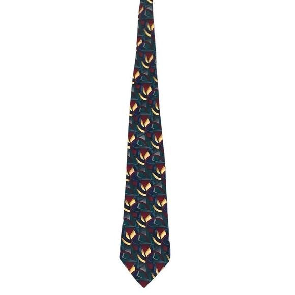 J Garcia Clockworks Geometric Print Mens Neck Tie Multicolor 100% Silk Made In U - Picture 1 of 8